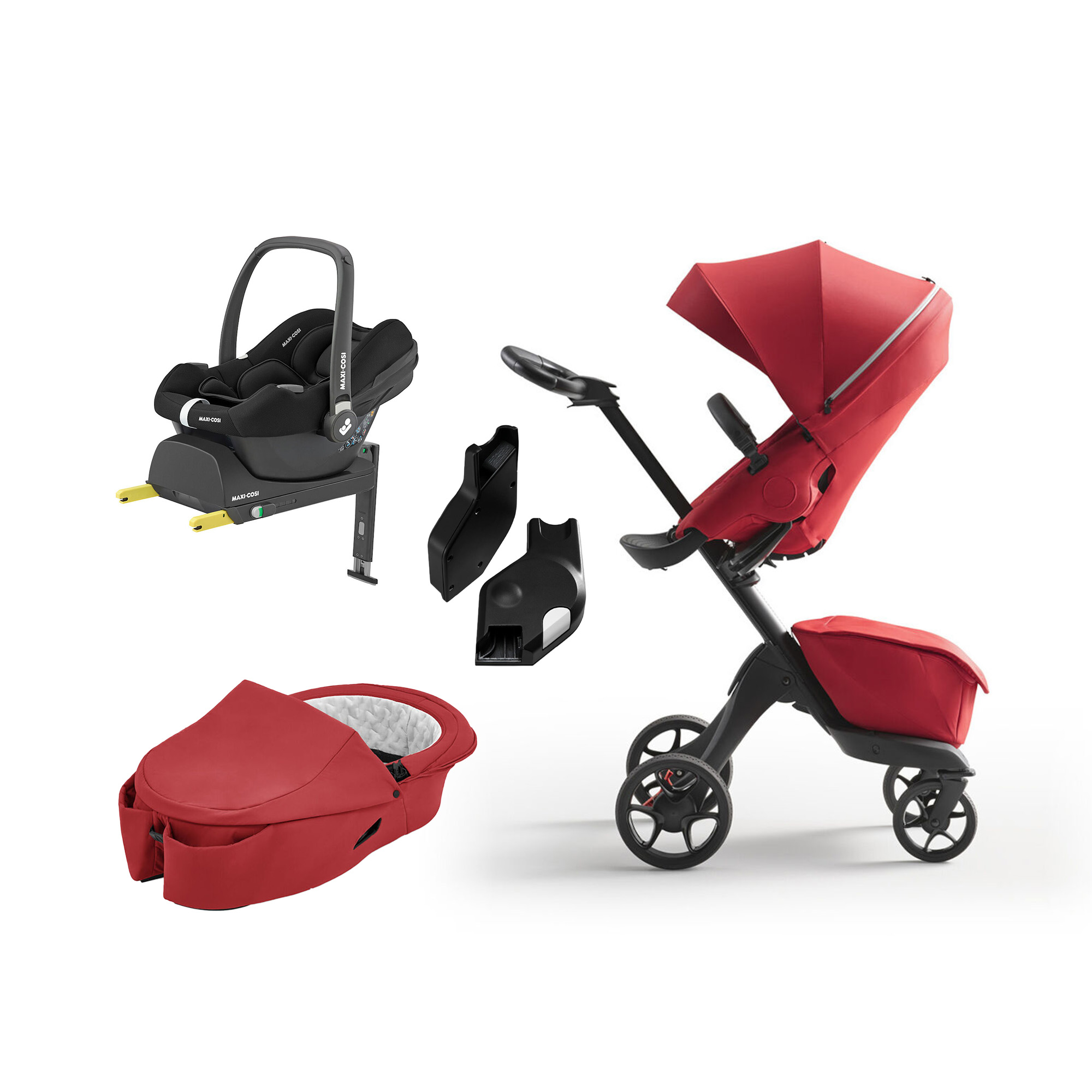 Stokke Xplory X Duovagn inkl. Maxi-Cosi CabrioFix i-Size &  Bas Ruby Red