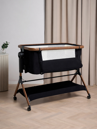 Beemoo CARE Luna Bedside Crib, Black/Ebony Oak