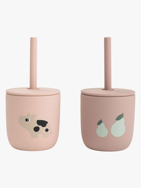 Done By Deer Tiny Farm Sugrörsmugg Silikon 2-Pack, Powder