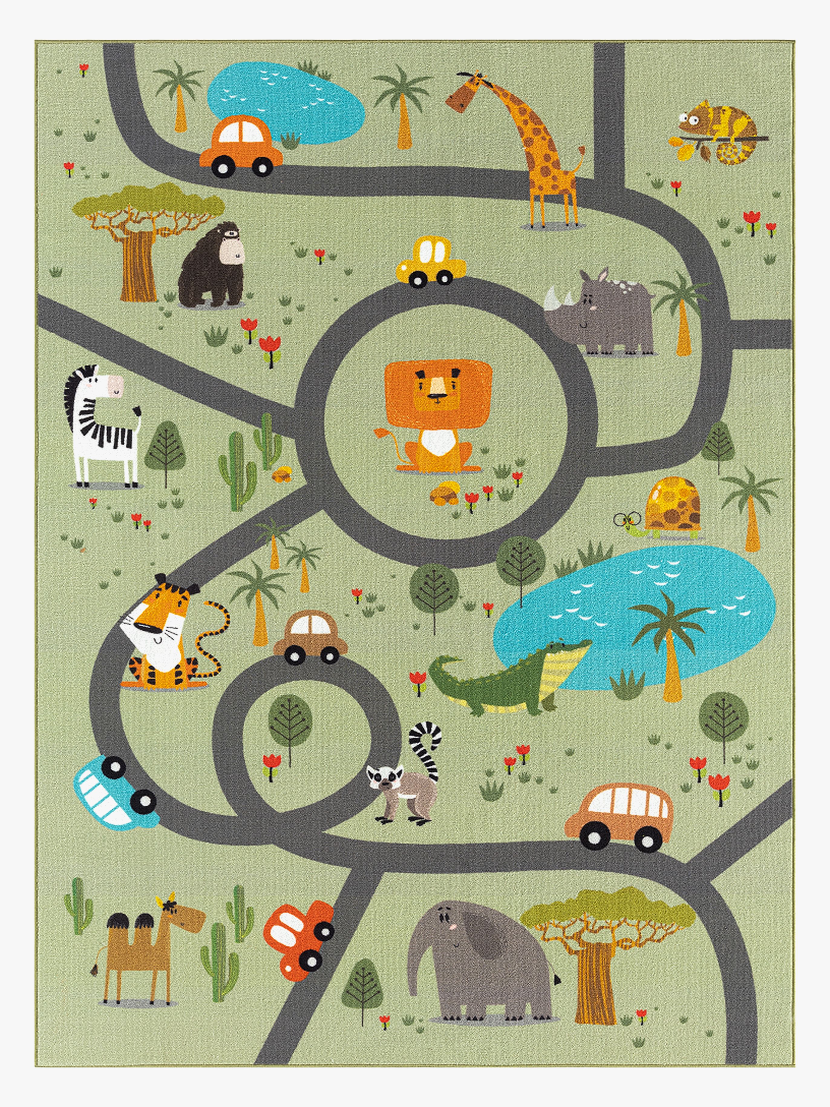 KMCarpets Play Animals Barnmatta 140x200, Grön, Barnrum