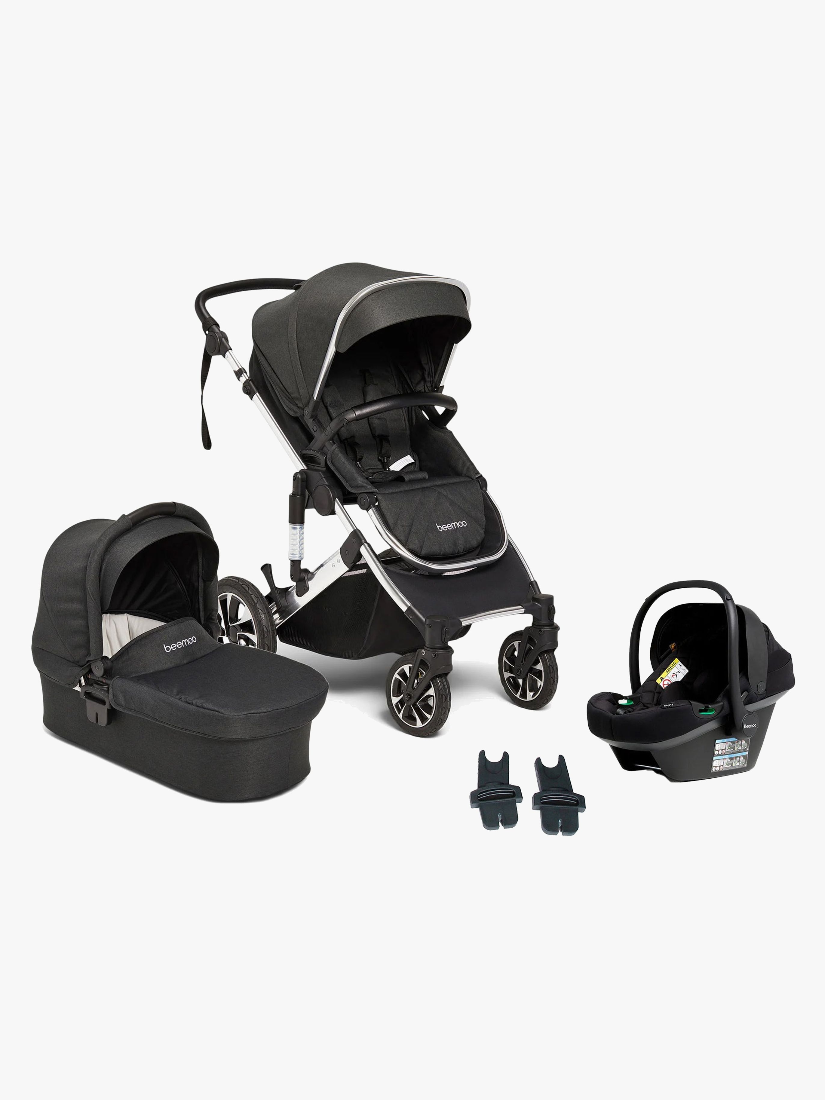 Beemoo Maxi 4 Duovagn Inkl. Beemoo Route i-Size Babyskydd, Black Silver/Black Stone