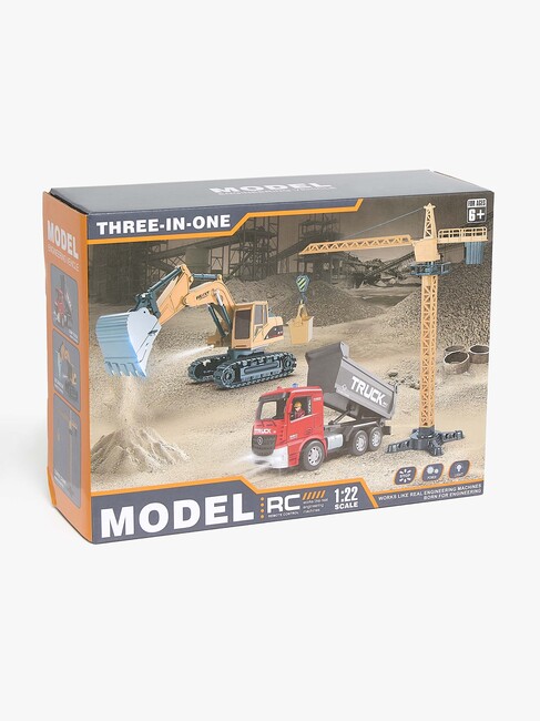 Alex's Garage Lekset med Radiostyrd Grävmaskin, Lastbil & Manuell Lyftkran 42 cm