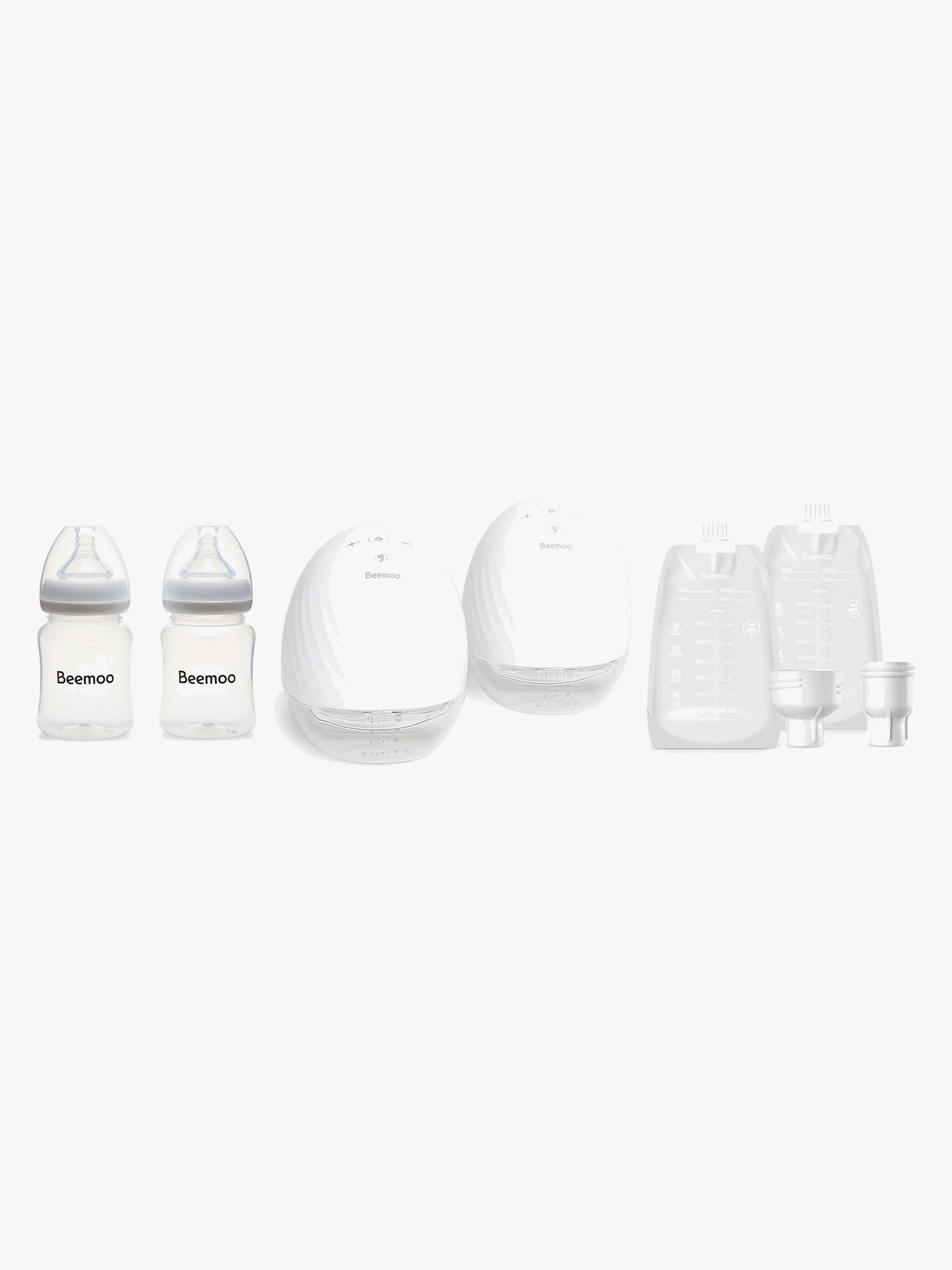 Beemoo CARE Wearable Elektrisk Bröstpump Dubbel inkl. Bröstmjölkspåsar &  Bröstmjölksflaska 180 ml 2-pack