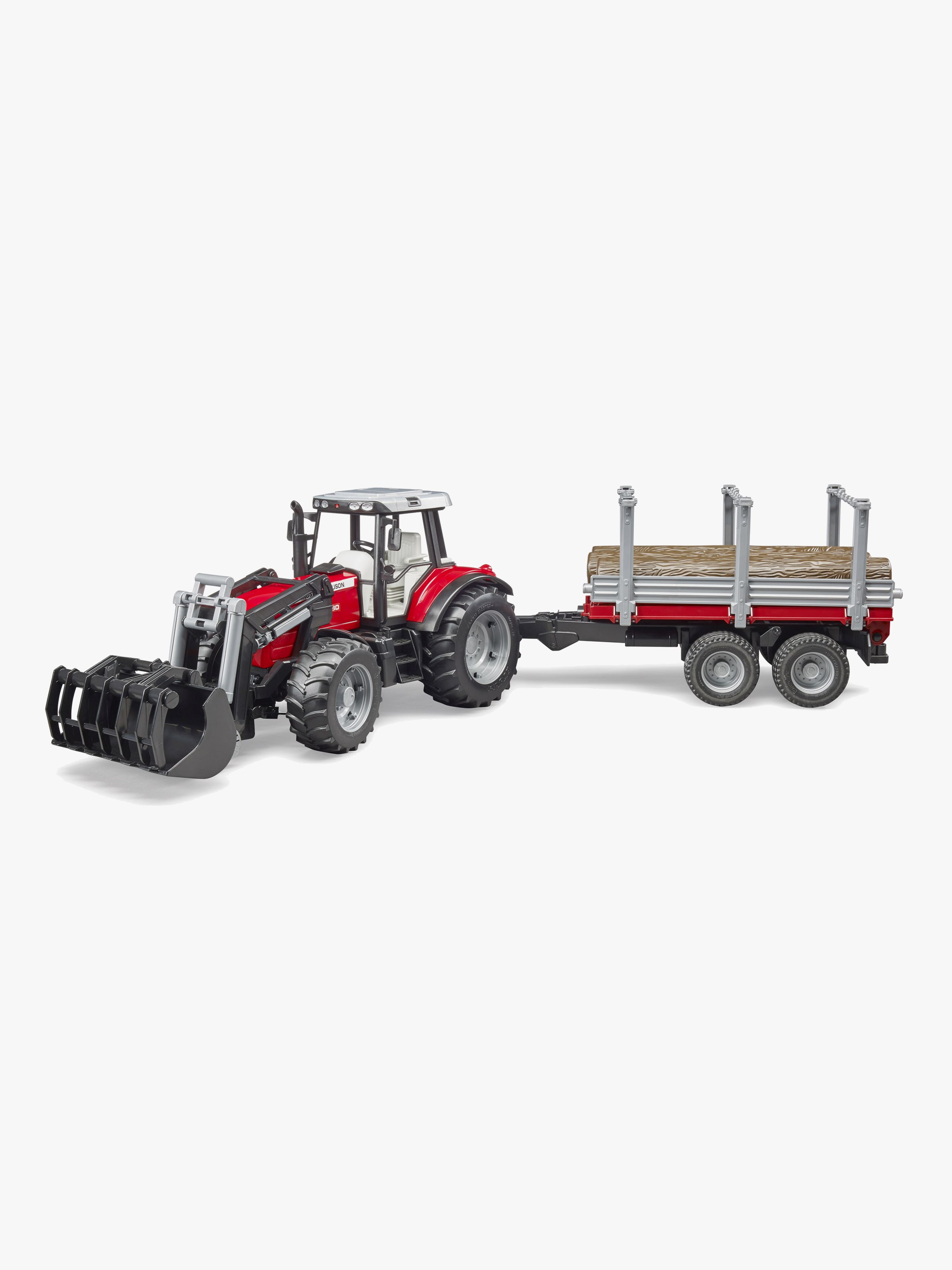 Bruder Massey Ferguson 7480 Traktor Med frontlastare Och Timmertrailer