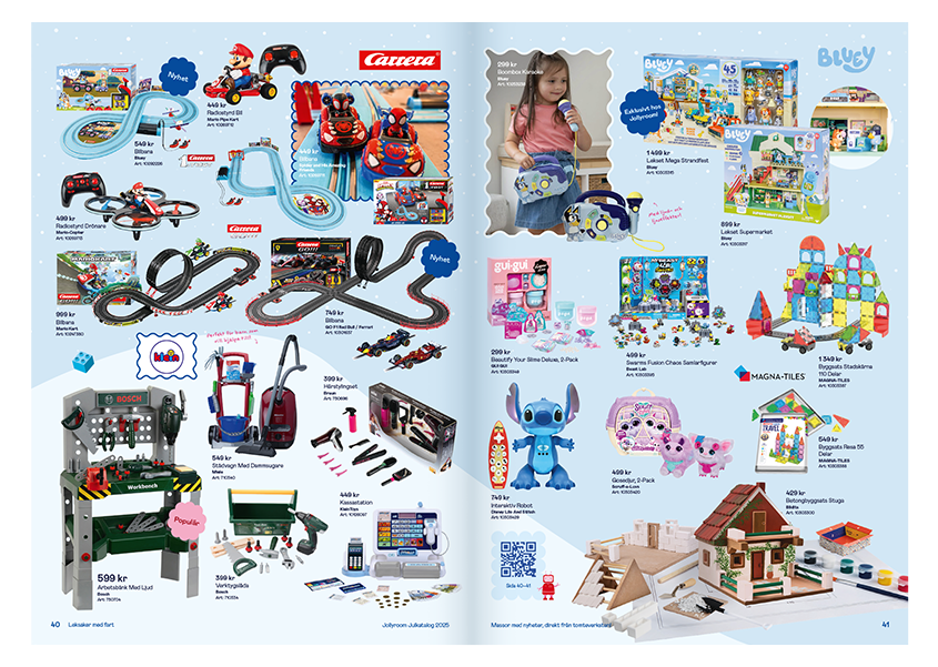 Bilbanor, radiostyrda bilar och spel. Text: "Fartfylld lek".