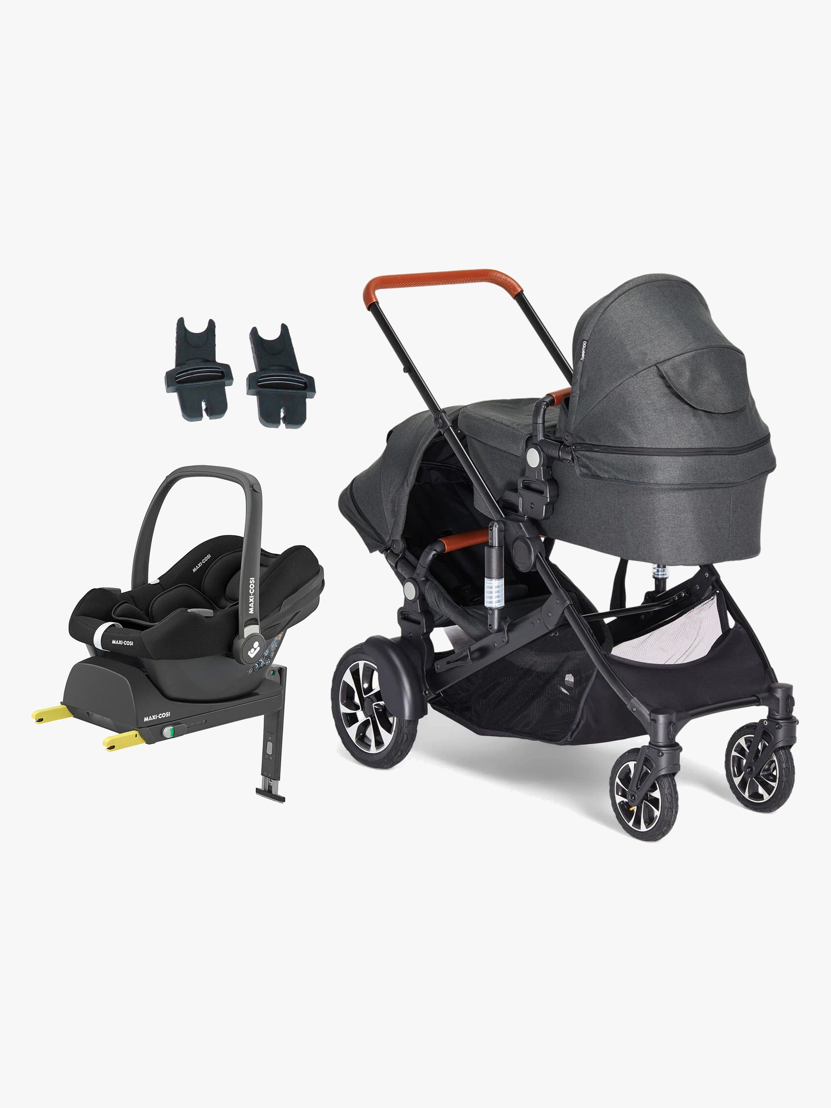Beemoo Maxi 4 Twin Syskonvagn Inkl. Maxi-Cosi CabrioFix Babyskydd &  Bas Black