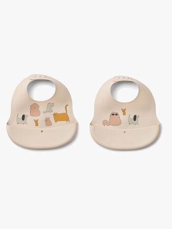 LIEWOOD Ember Mönstrad Haklapp 2-Pack, Cats & Dogs/Sandy