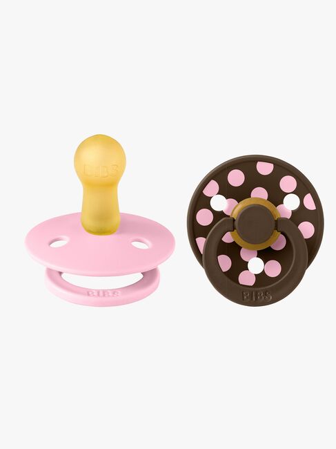 BIBS Studio Colour Polka Napp 2-Pack Latex Stl 2, Baby Pink/Mocha