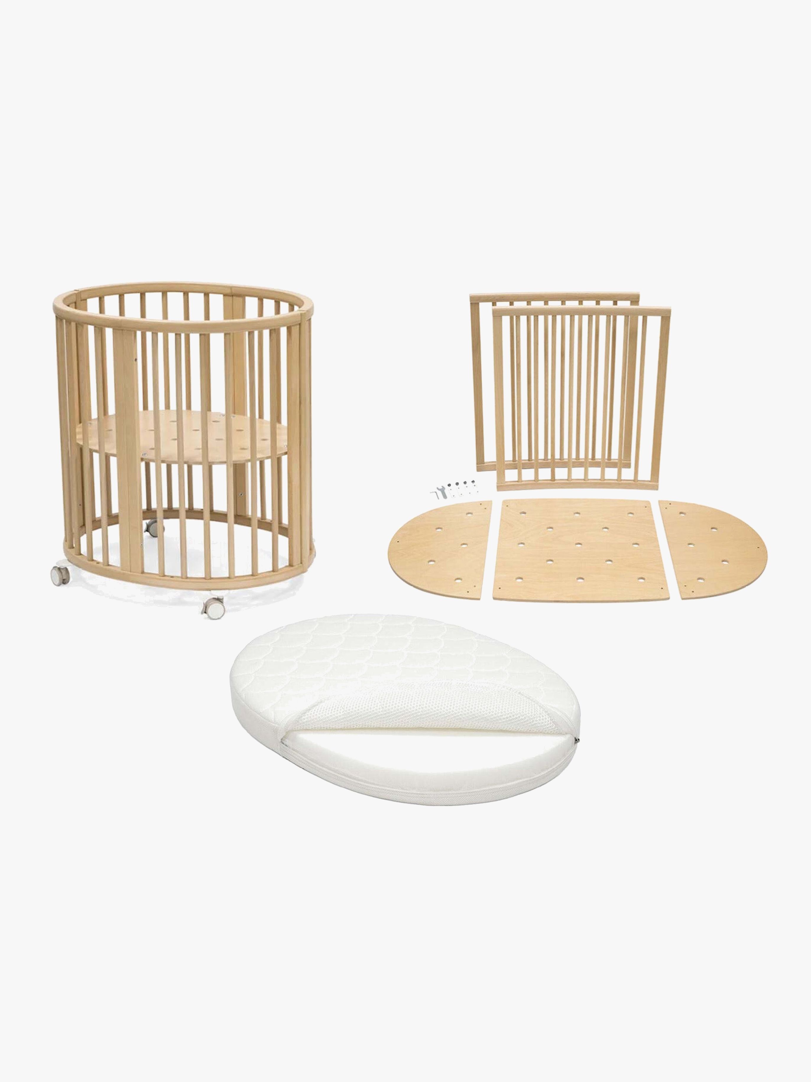 Stokke Sleepi Mini V3 Spjälsäng, Natural inkl. Stokke Sleepi Mini Madrass V3 77x59, Vit och Sängförlängning