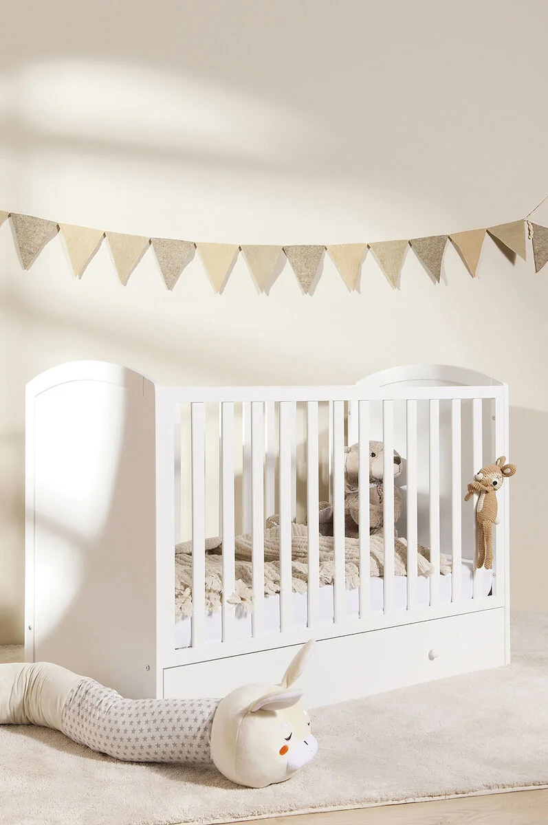 JLY ALVA Lux Spjälsäng med lådor, Vit & BabyMatex Madrass