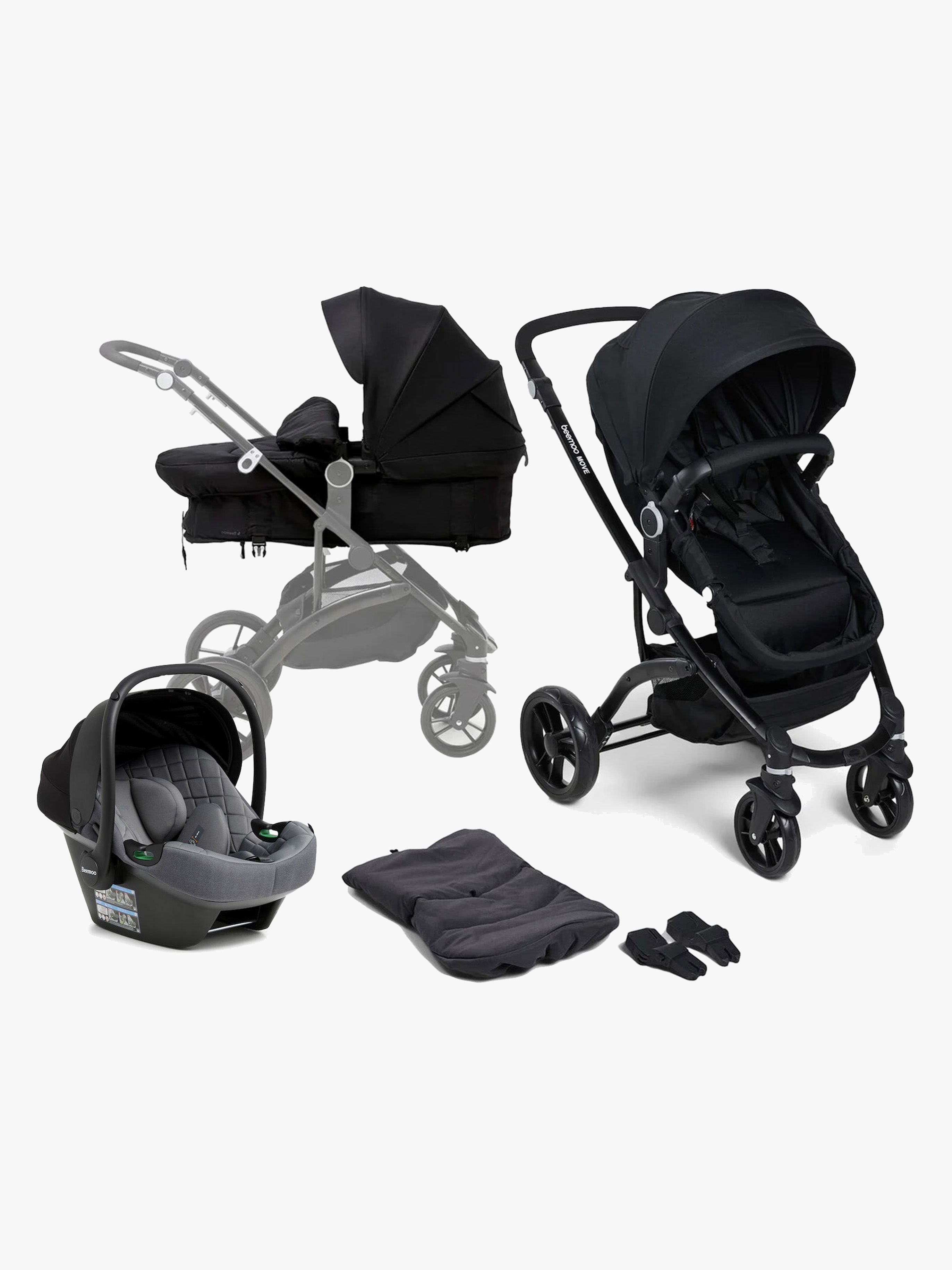 Beemoo Move 2-in-1 Kombivagn Inkl. Beemoo Route i-Size Babyskydd Black/Mineral Grey