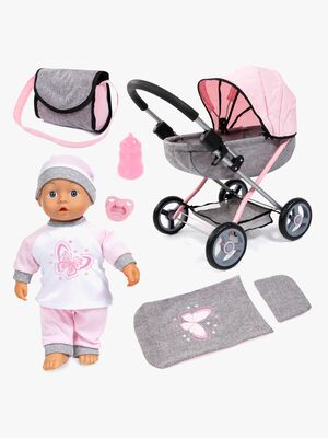 Bayer Design Nukenvaunut Cosy Set + Nukke, Harmaa/Vaaleanpunainen