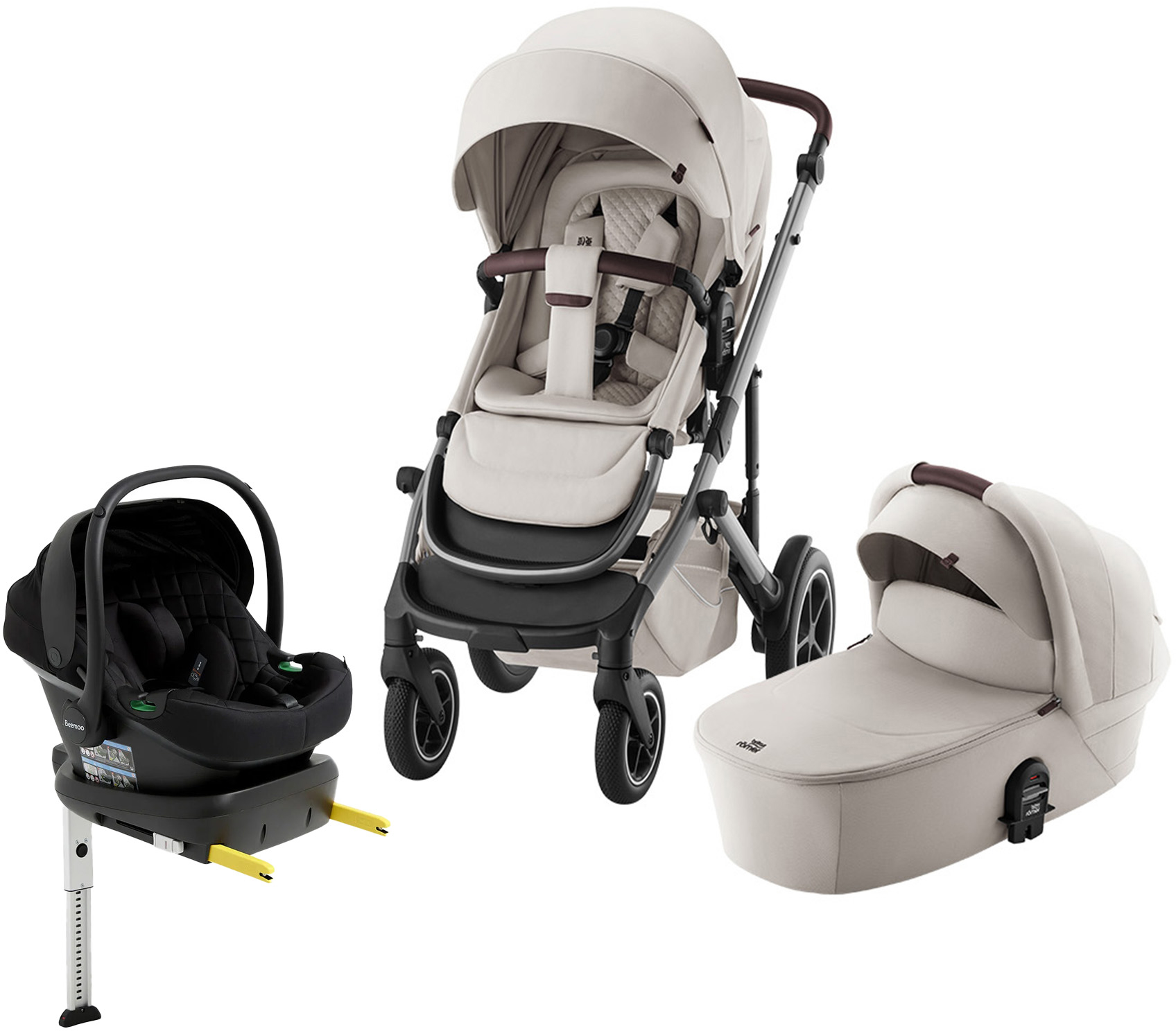 Britax Römer Smile 5Z Duovagn inkl. Beemoo Route Babyskydd &  Bas, Soft Taupe Lux/Black Stone