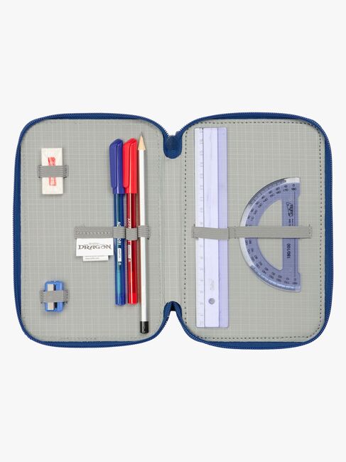 Draktränaren  Fyllt Trippelpennfodral 37 Delar, Blå