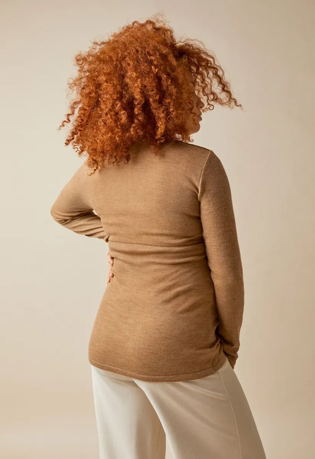 Boob Merinoull  Ribbstickad Topp, Brown Melange