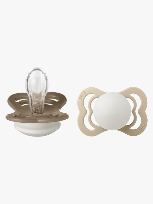 BIBS Supreme Napp 2-Pack Silikon Stl 1 Symmetrisk, Vanilla Glow/Dark Oak Glow