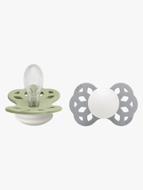 BIBS Infinity Nappar 2-Pack Silikon Stl 2 Symmetrisk, Sage GLOW/Cloud GLOW
