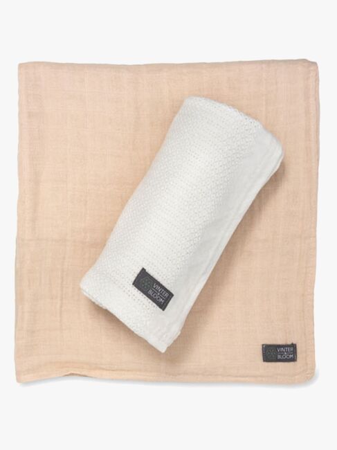 Vinter & Bloom Soft Grid + Muslin Filt 2-pack, Vit/beige