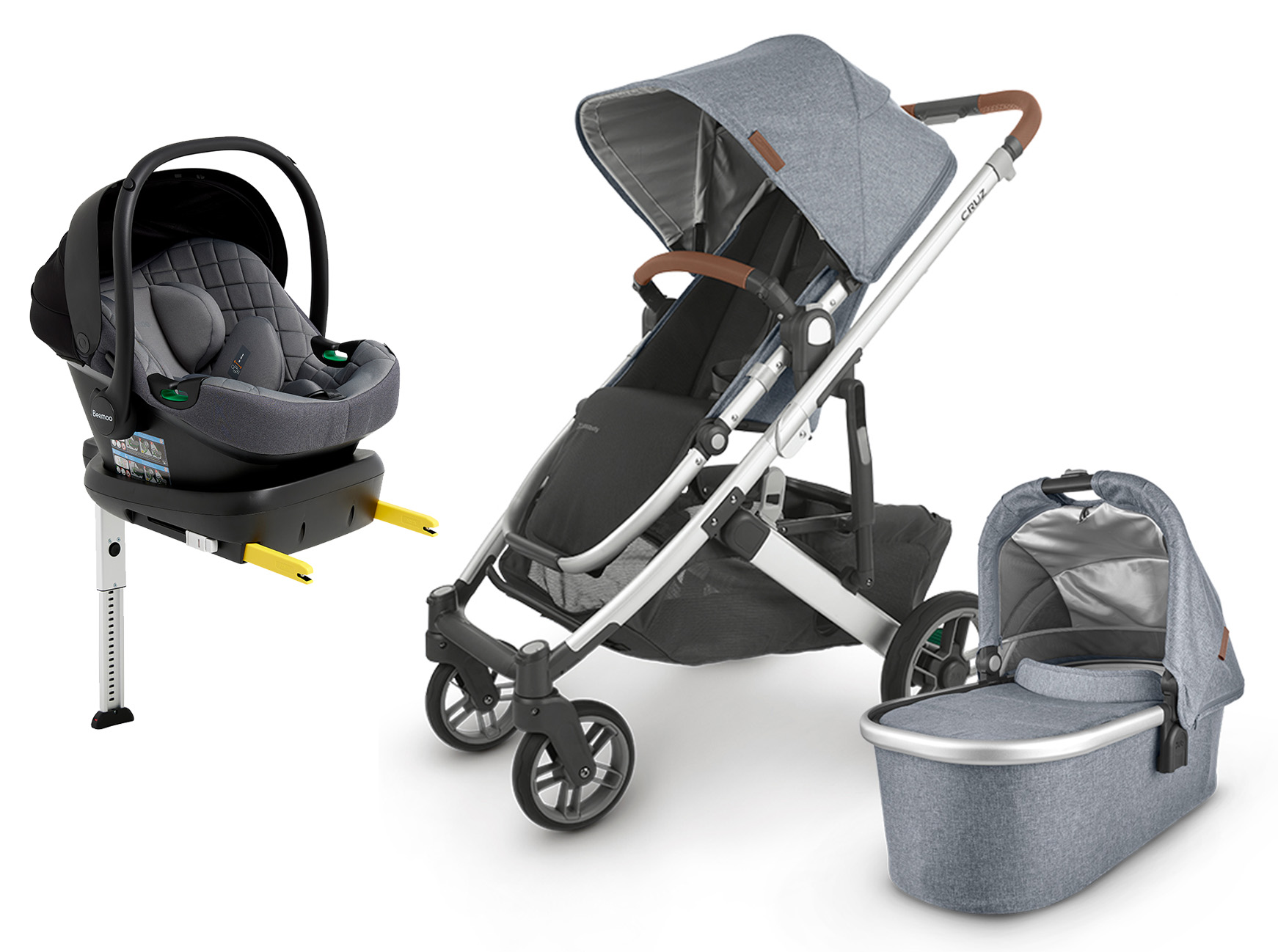 UPPAbaby CRUZ V2 Duovagn inkl. Beemoo Route Babyskydd &  Bas Gregory Blue/Mineral Grey