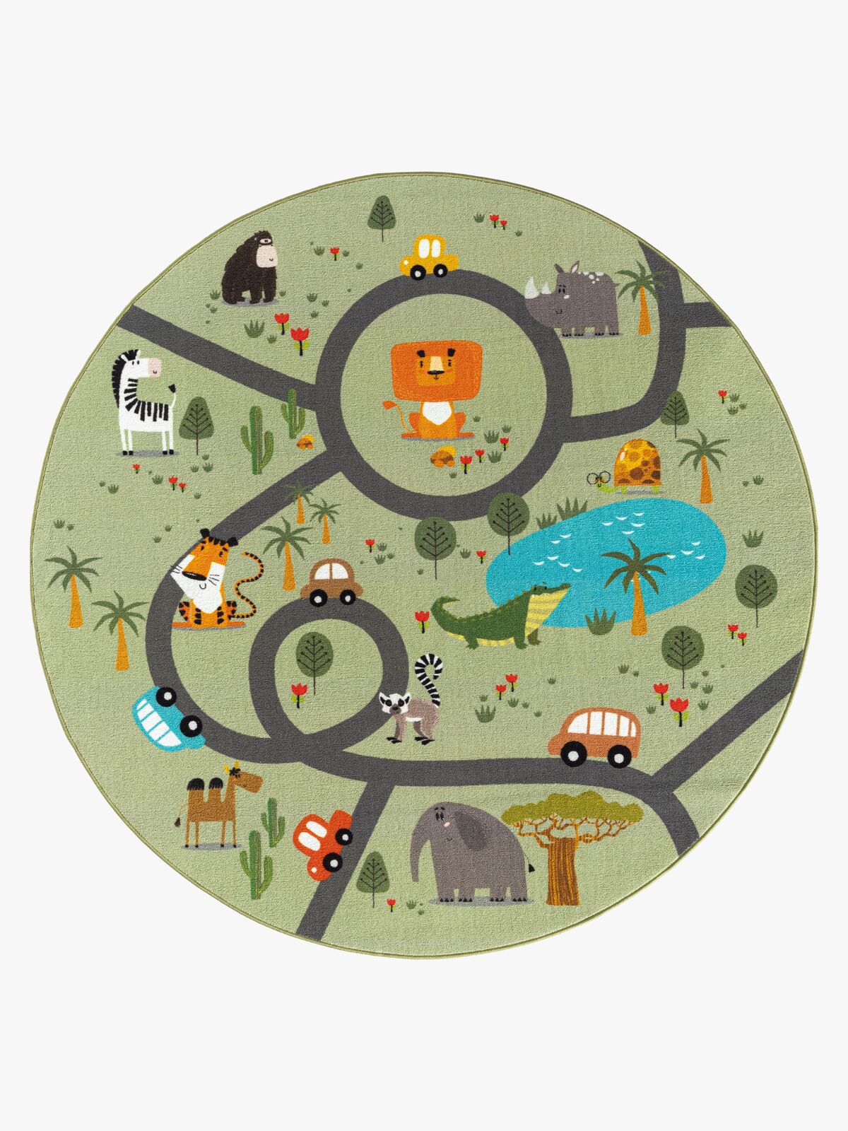 KMCarpets Play Animals Rund Matta 120, Grön