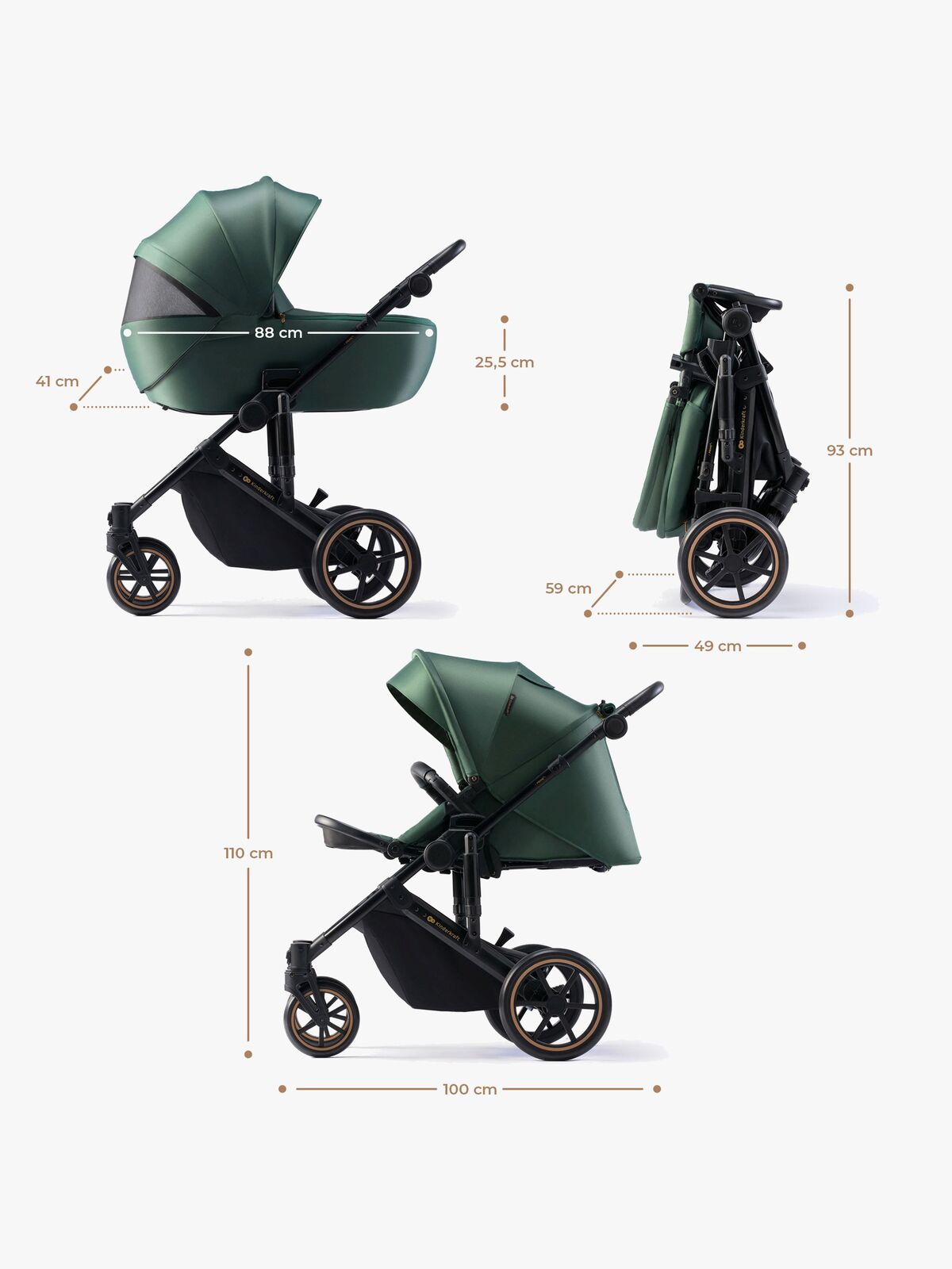 Kinderkraft Prime 2 2-in-1 Duovagn, Dark Green
