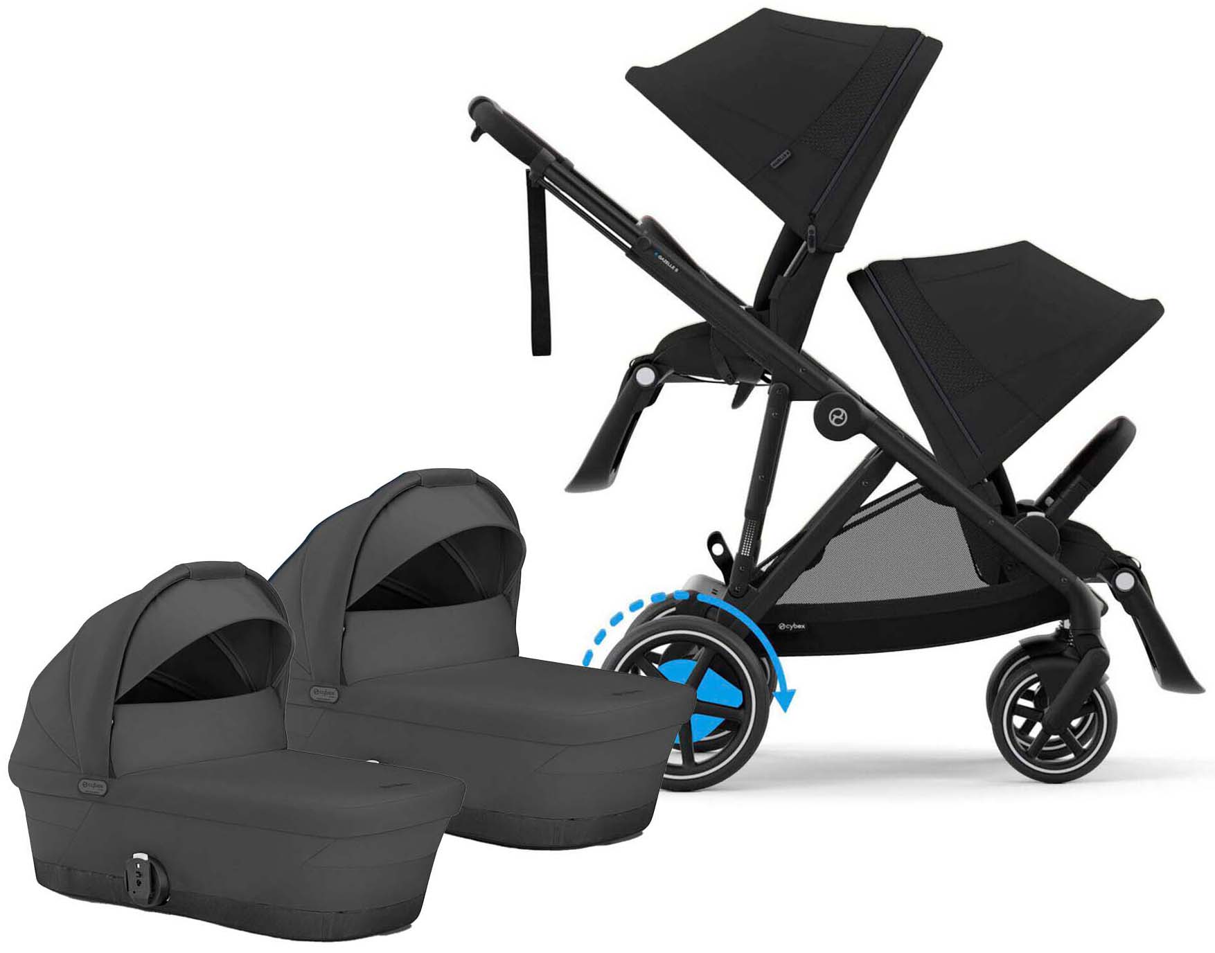 Cybex e-Gazelle S Tvillingvagn, Moon Black/Black