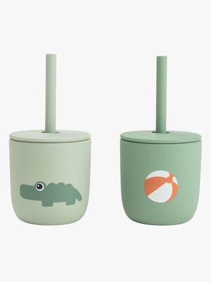 Done By Deer Playground Sugrörsmugg Silikon 2-Pack, Green