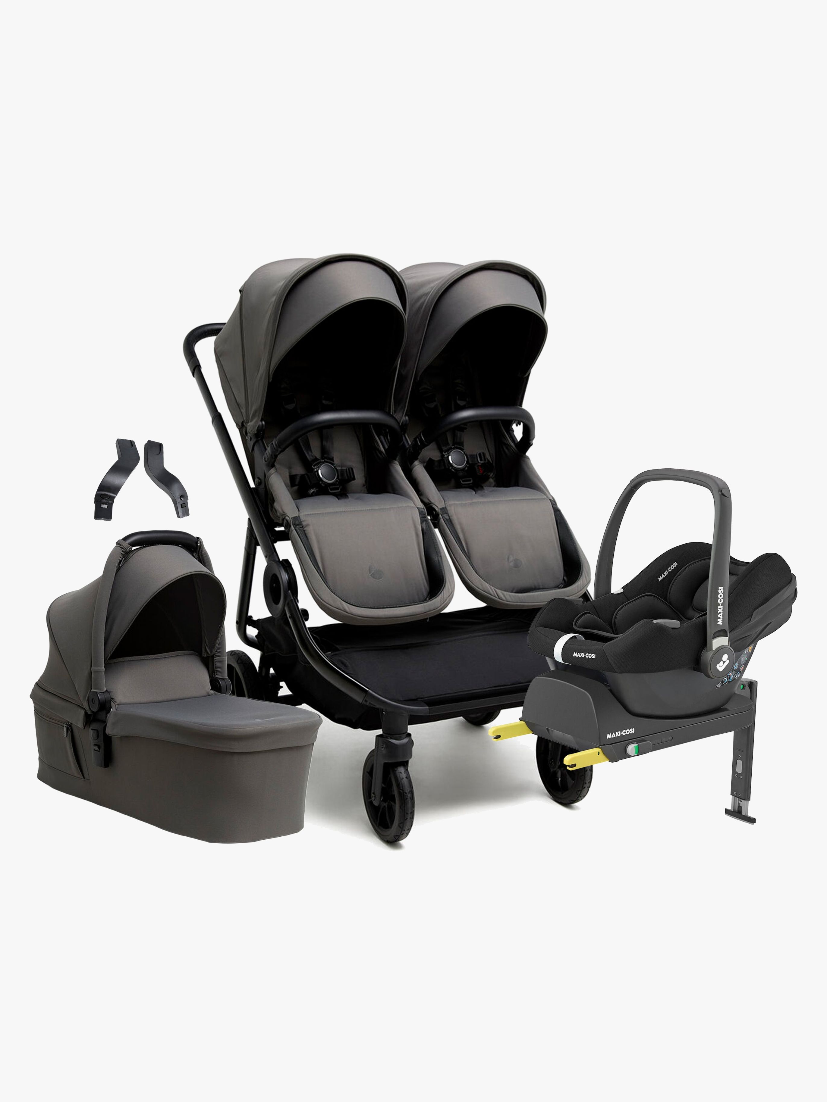 Beemoo Pro Twin 2 Syskonvagn inkl. Maxi-Cosi CabrioFix &  Bas, Mocha Grey