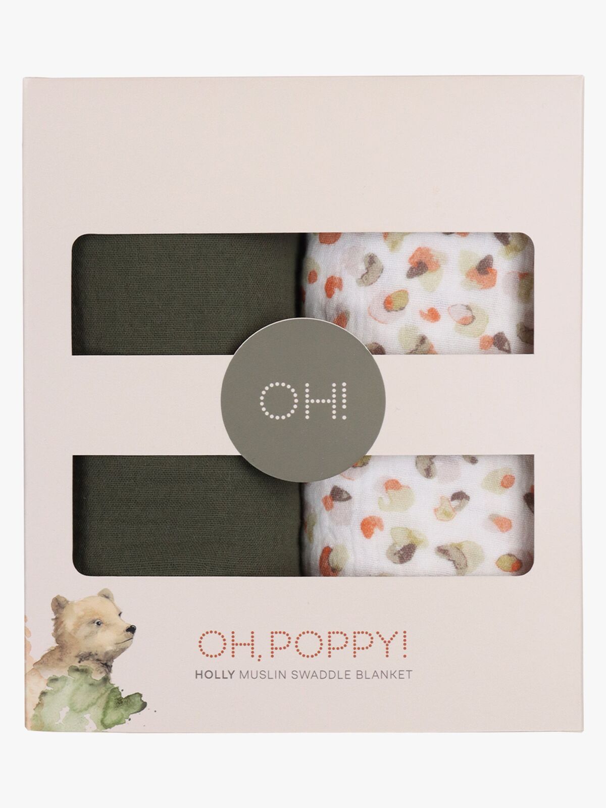 Oh, Poppy! Holly Muslin Filt 2-Pack, Fresh Vanilla/ Forest Green