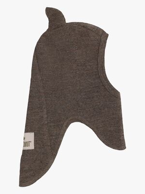 Huttelihut Balaklava Merinoull Ribbad med Öron, Brown Melange