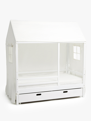 Minitude Nordic Jax Hussäng 70x140, Sänghimmel inkl. BabyMatex Madrass Soft Plus inkl. Sänglåda, Vit