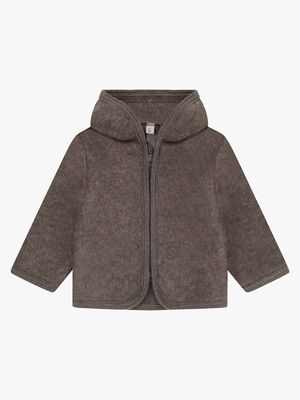 Huttelihut Uldfeecejakke Merino med Ører, Brown Melange