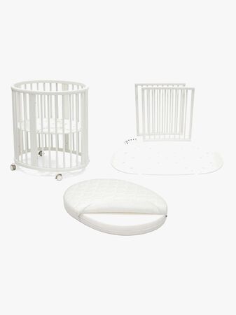 Stokke Sleepi Mini V3 Spjälsäng, Vit inkl. Stokke Sleepi Mini Madrass V3 77x59, Vit och Sängförlängning