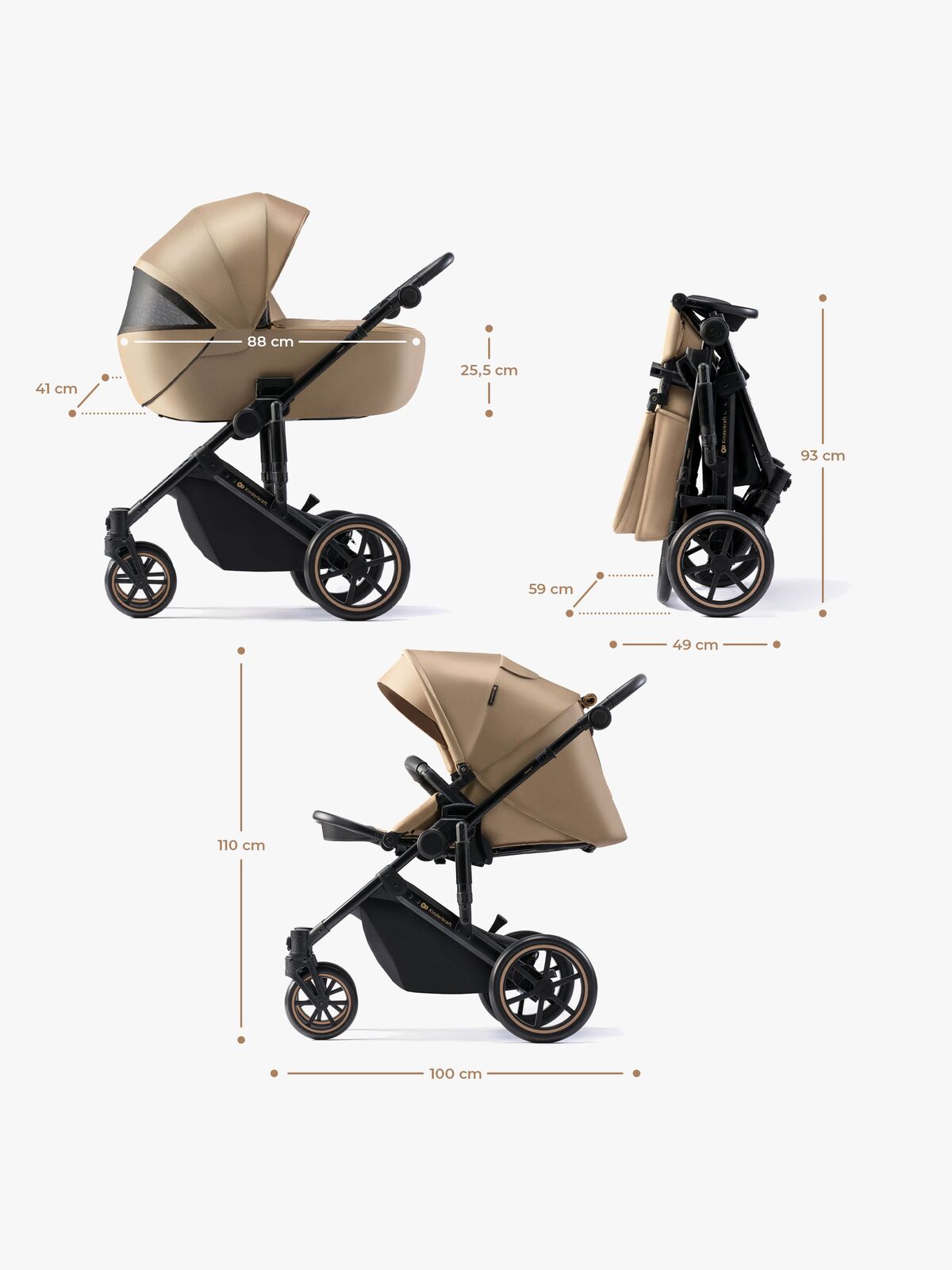 Kinderkraft Prime 2 2-in-1 Duovagn, Sandrose Beige