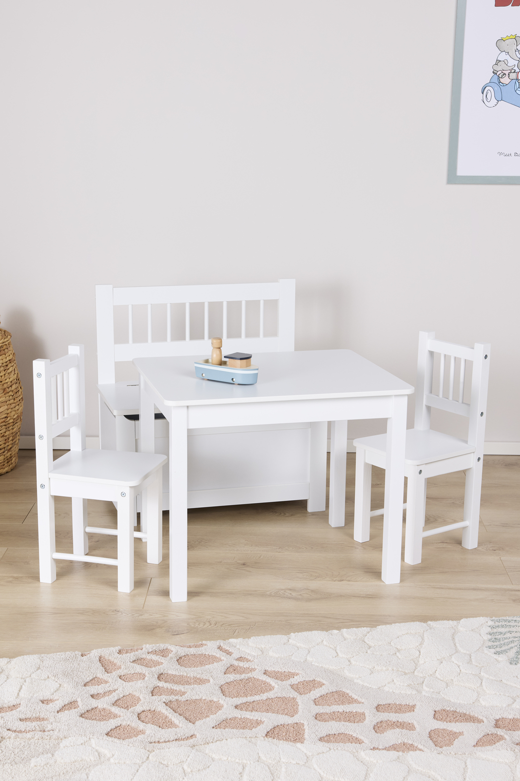 Alice & Fox LOVIS Bord och Stolar + Soffa med Förvaring, Vit