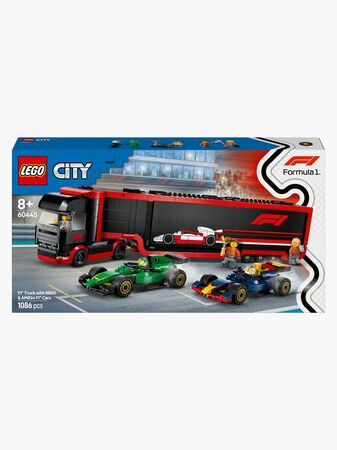 LEGO City 60445 F1 lastbil med RB20 & AMR24 F1 bilar