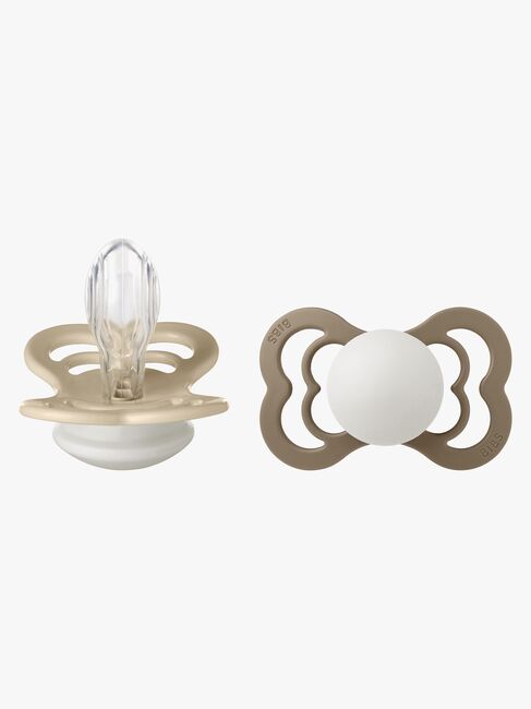 BIBS Supreme Napp 2-Pack Silikon Stl 2 Symmetrisk, Vanilla Glow/Dark Oak Glow