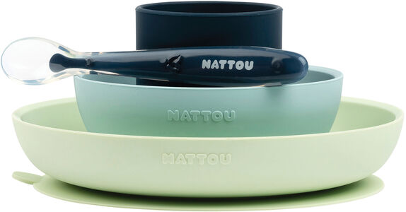 Nattou Soft Silicone Matset 4 delar ,Grön/Marin