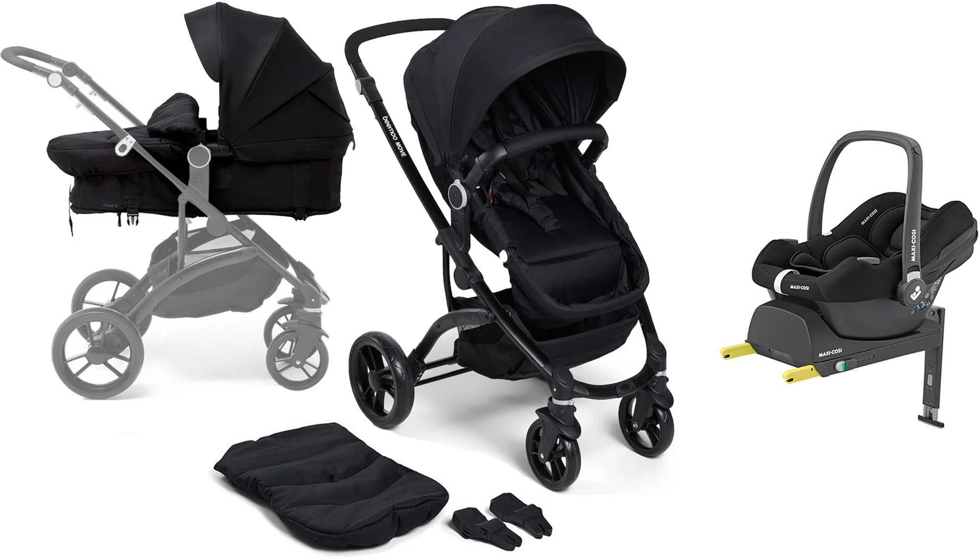 Beemoo Move 2-in-1 Kombivagn Inkl. Maxi-Cosi CabrioFix Babyskydd &  Bas Black