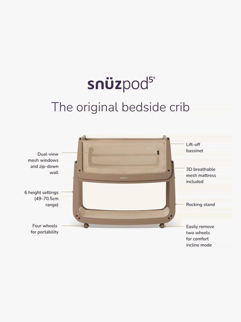 Snüz SnuzPod 5 Bedside Crib, Mocha