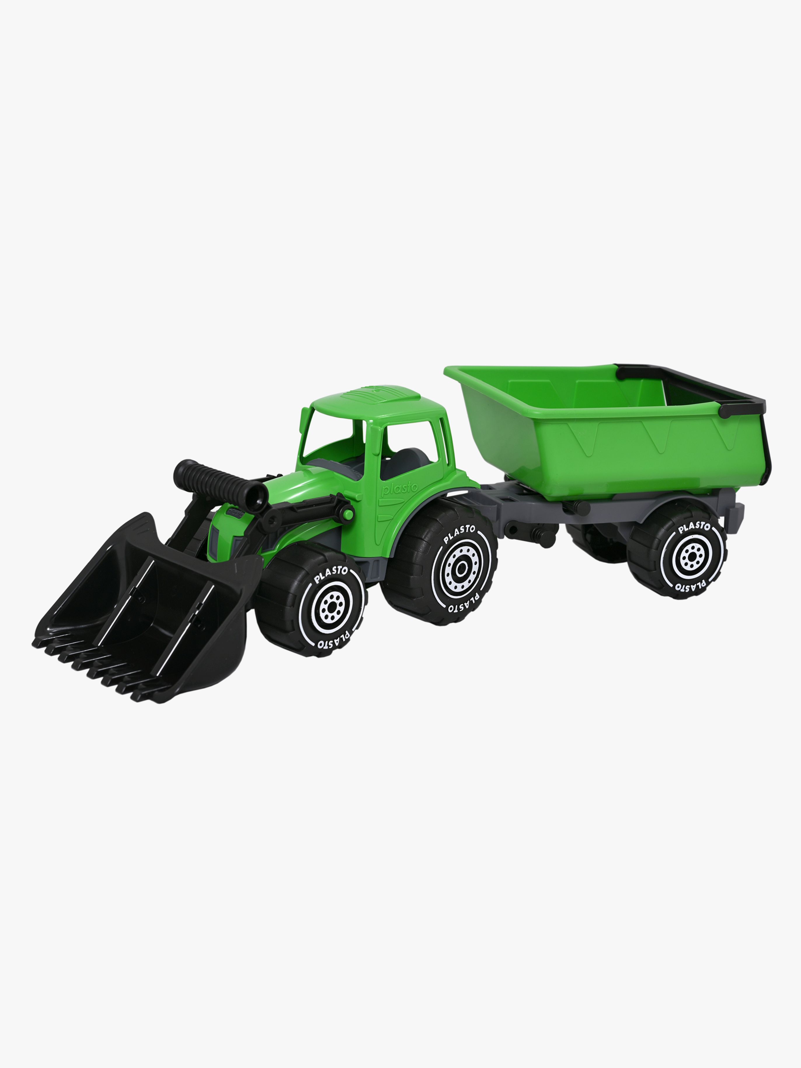 Plasto Traktor Med Fronlastare Och Släp, Grön/Svart