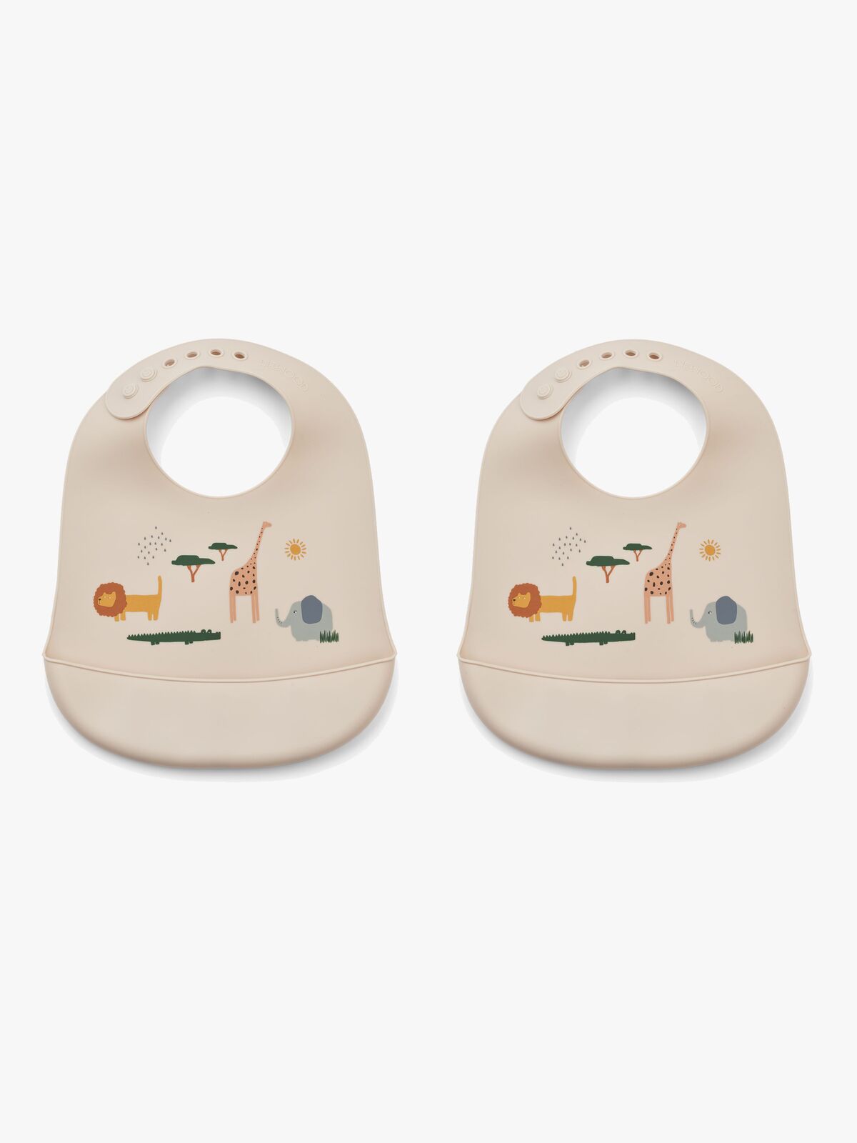 LIEWOOD Tilda Haklapp med Tryck Silikon 2-Pack, Safari/Sandy