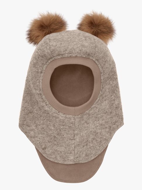 Huttelihut Balaklava Merinoull med Pompoms, Camel Melange
