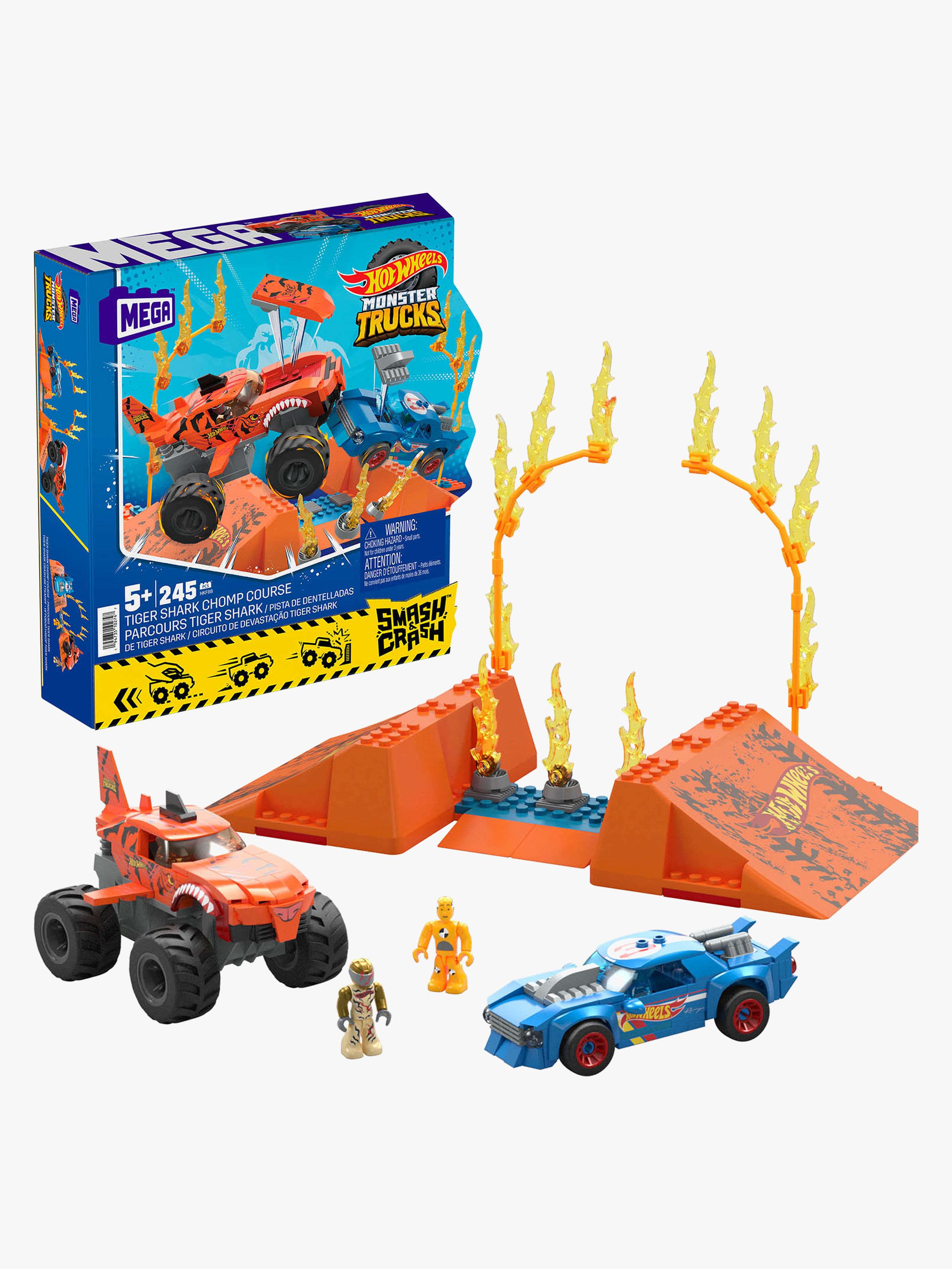 Mega Hot Wheels Bilset Smash N Crash Tiger Shark Chomp Course 245 Bitar