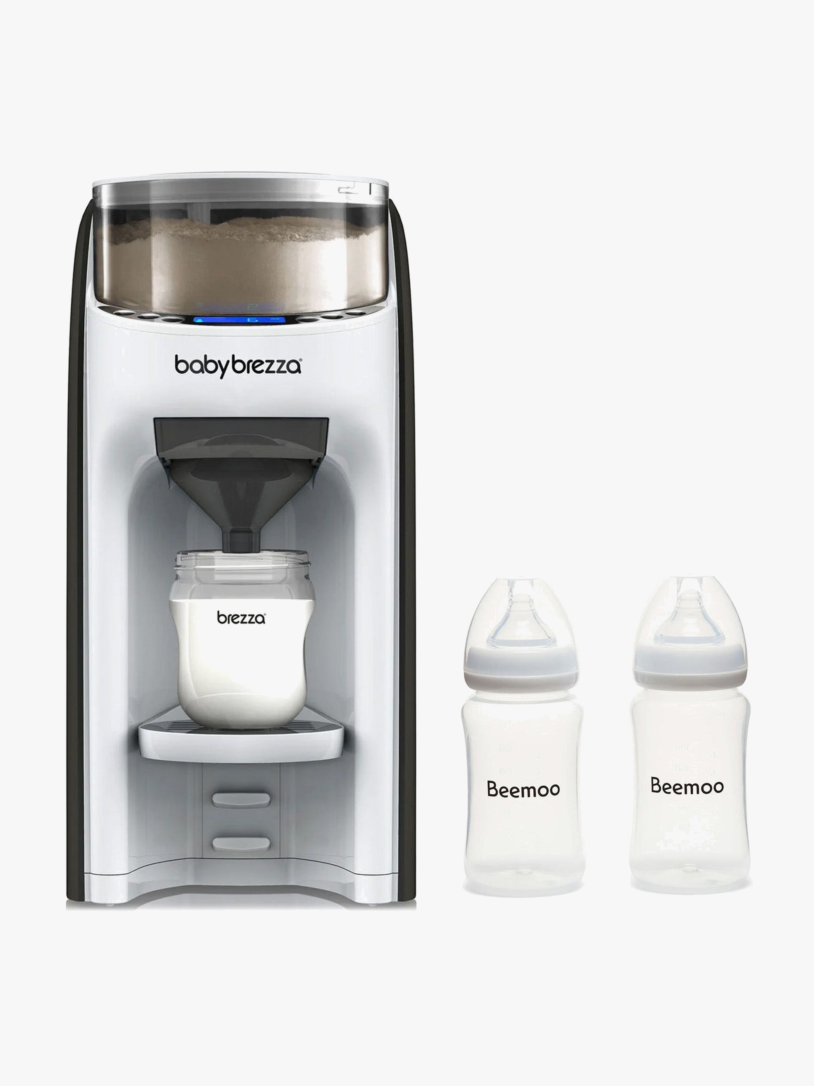 Baby Brezza Formula Pro Advanced Mjölkersättning- och Vällingmaskin inkl. Beemoo Care Bröstmjölksflaska 240 ml 2-Pack, White