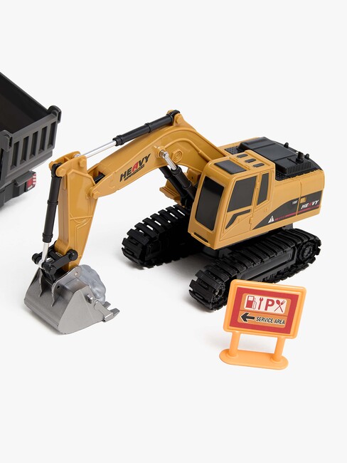 Alex's Garage Lekset med Radiostyrd Grävmaskin, Lastbil & Manuell Lyftkran 42 cm