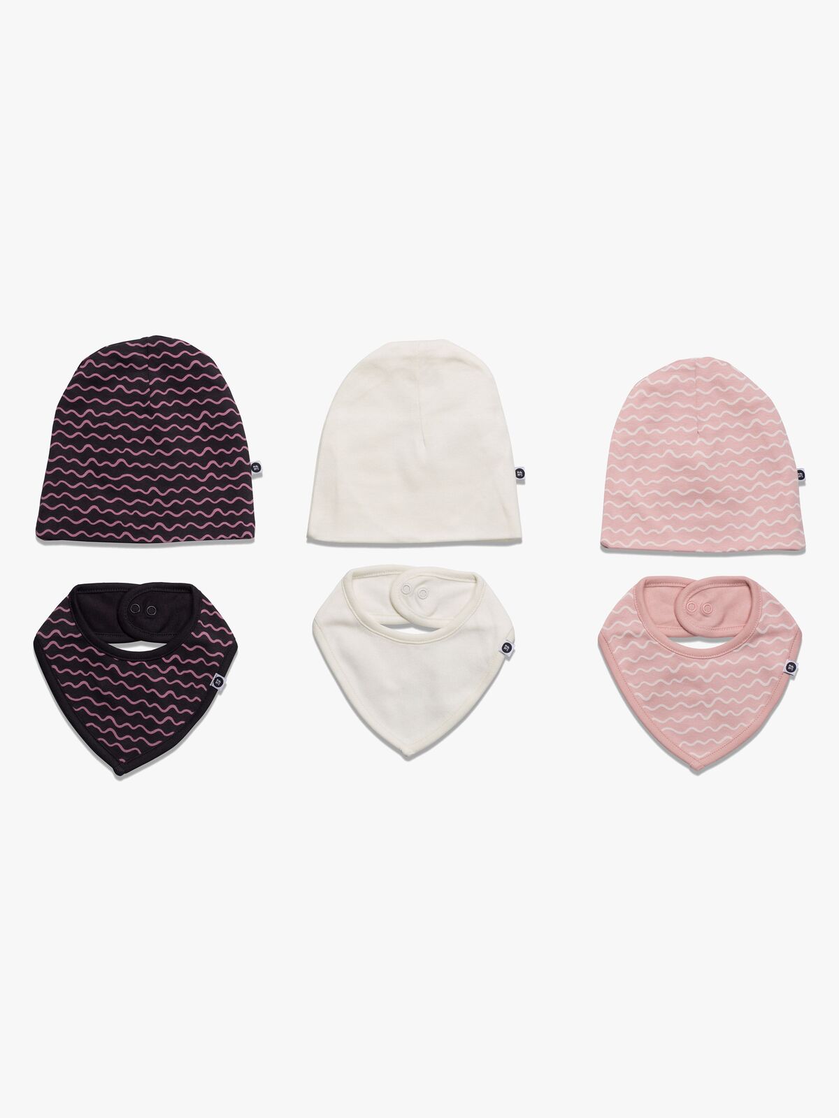 MiniMys Mössa & Bib 6-pack Yarn, Silver Pink