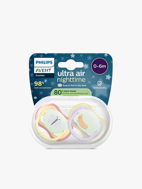Philips Avent Ultra Air Napp Natt 0–6m 2-Pack, Gul/Lila