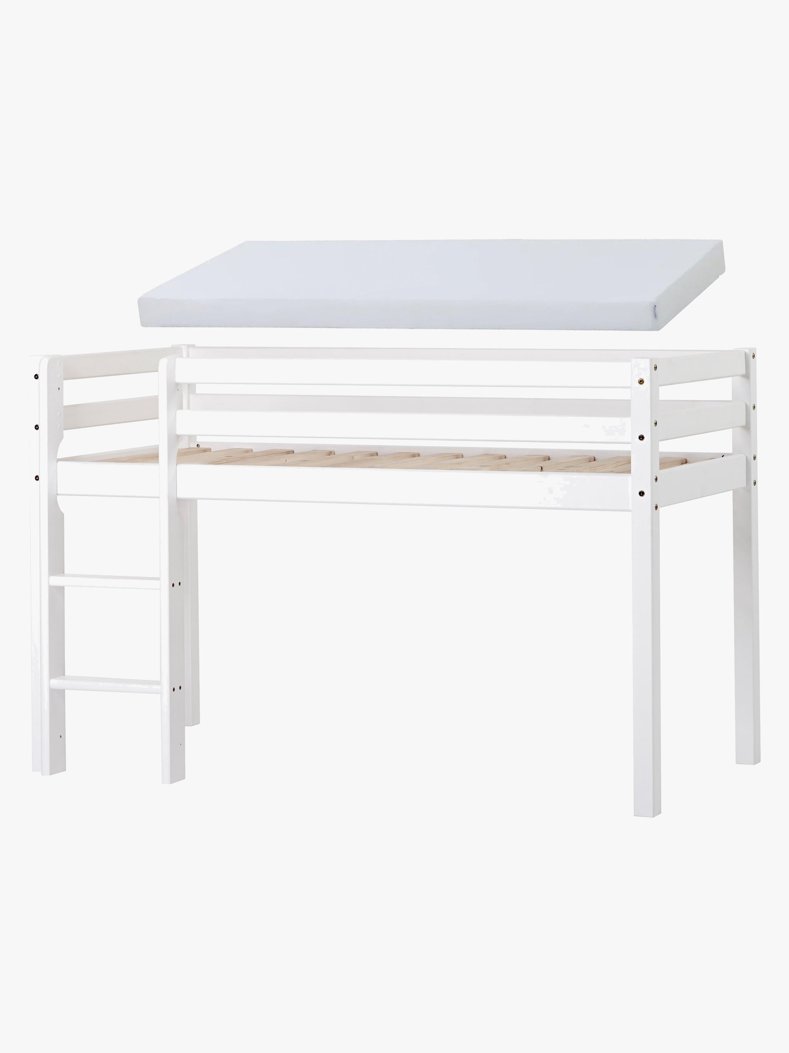 Hoppekids ECO Dream Halvhög Loftsäng Med Skummadrass 70x160, Vit, Barnsäng, Juniorsäng