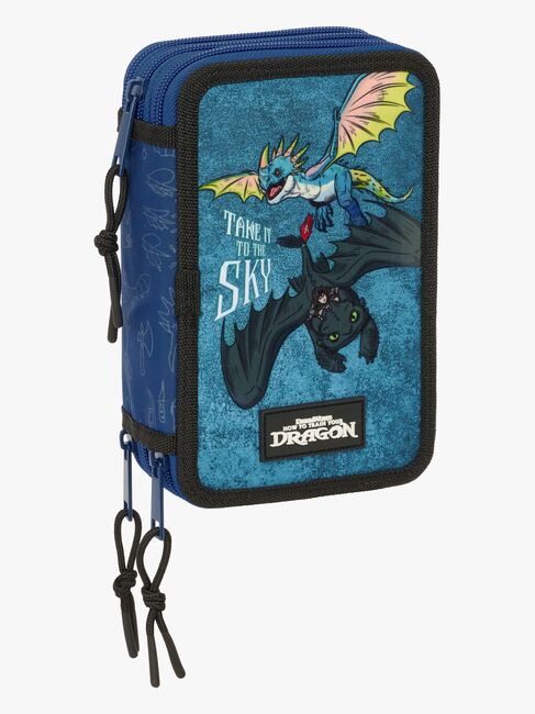 Draktränaren  Fyllt Trippelpennfodral 37 Delar, Blå